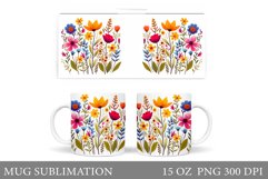 Flowers Mug Wrap Design. Wildflowers Mug Sublimation Product Image 1