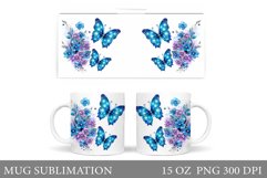 Butterflies Mug Sublimation. Flowers Mug Design Product Image 1