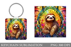 Stained Glass Sloth Keychain. Sloth Keychain Design Product Image 1