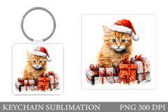 Christmas Cat Keychain. Cute Cat Keychain Sublimation Product Image 1