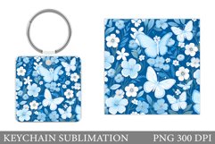 Butterflies Keychain Sublimation. Square Keychain Flowers Product Image 1