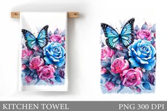 Flowers Kitchen Towel. Butterfly Kitchen Towel Sublimation Product Image 1