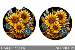 Sunflowers Car Coaster Design. Flowers Coaster Sublimation Product Image 1