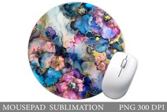Alcohol Ink Mouse Pad Design. Flowers Round Mouse Pad Product Image 1