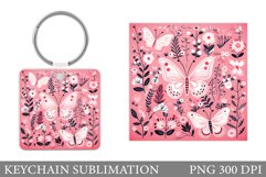 Butterflies Keychain Sublimation. Flowers Keychain Design Product Image 1