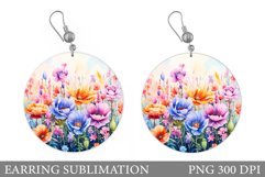 Wildflowers Earring Sublimation. Round Earring Flowers Product Image 1