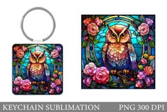 Stained Glass Owl Keychain. Cute Owl Keychain Sublimation Product Image 1