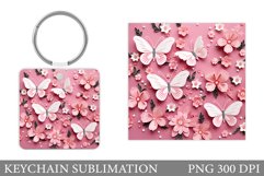 Butterflies Keychain Sublimation. Flowers Square Keychain Product Image 1