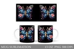 Butterflies Mug Sublimation. Flowers Mug Design Product Image 1