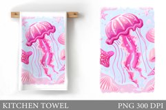 Jellyfish Kitchen Towel. Sea Kitchen Towel Sublimation Product Image 1