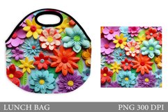 3D Flowers Lunch Bag Design. Flowers Lunch Bag Sublimation Product Image 1