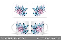 Butterflies Mug Sublimation. Flowers Mug Design Product Image 1