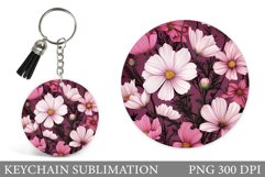 Flowers Keychain Sublimation. Round Keychain Flowers Design Product Image 1
