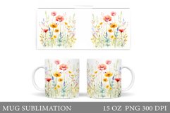 Flowers Mug Sublimation. Wildflowers Mug Wrap Design Product Image 1
