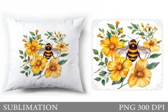 Bee Pillow Sublimation. Flowers Pillow Sublimation Product Image 1
