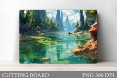 3D River Cutting Board Template. 3D Mountains Cutting Board Product Image 1