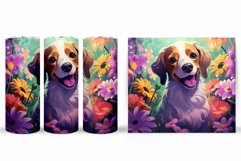 Cute Dog Tumbler Sublimation. Dog Flowers Tumbler Design Product Image 2