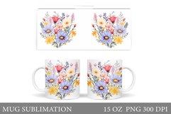 Wildflowers Mug Sublimation. Flowers Mug Wrap Design Product Image 1