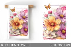 Flowers Kitchen Towel. Butterfly Kitchen Towel Sublimation Product Image 1