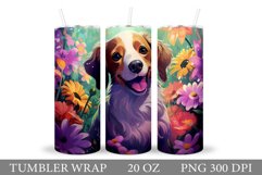 Cute Dog Tumbler Sublimation. Dog Flowers Tumbler Design Product Image 1