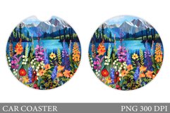 Flowers Car Coaster Design. Summer Car Coaster Template Product Image 1