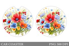 Flowers Car Coaster Sublimation. Flowers Coaster Design Product Image 1