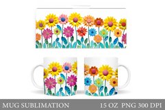 Flowers Mug Sublimation. Sunflowers Mug Wrap Design Product Image 1