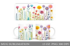 Wildflowers Mug Sublimation. Flowers Mug Wrap Template Product Image 1