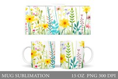 Wildflowers Mug Sublimation. Flowers Mug Wrap Design Product Image 1