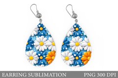 Daisy Flowers Earring Design. 3D Flowers Teardrop Earring Product Image 1