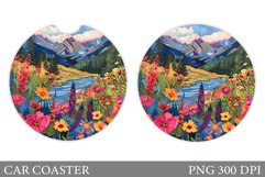 Wildflowers Car Coaster Sublimation. Flowers Coaster Design Product Image 1
