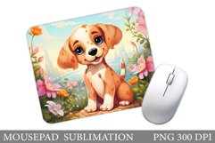 Cute Dog Mouse Pad. Dog Flowers Mouse Pad Sublimation Product Image 1