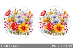 Wildflowers Car Coaster Sublimation. Flowers Coaster Design Product Image 1