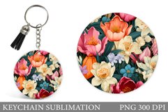 3D Flowers Keychain. Flowers Round Keychain Sublimation Product Image 1