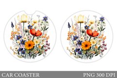 Wildflowers Car Coaster Sublimation. Flowers Car Coaster Product Image 1