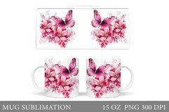 Butterflies Mug Sublimation. Flowers Mug Design Product Image 1