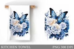 Butterfly Kitchen Towel. Flowers Kitchen Towel Sublimation Product Image 1
