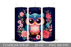 Cute Owl Tumbler Sublimation. Owl Flowers Tumbler Design Product Image 1
