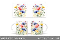 Wildflowers Mug Sublimation. Flowers Mug Wrap Design Product Image 1