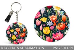3D Flowers Keychain. Flowers Round Keychain Sublimation Product Image 1