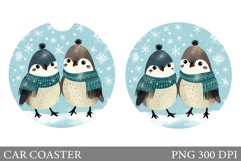 Cute Birds Car Coaster. Winter Bird Car Coaster Sublimation Product Image 1