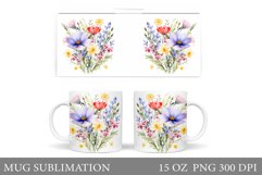 Wildflowers Mug Sublimation. Flowers Mug Wrap Design Product Image 1