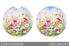 Wildflowers Car Coaster Sublimation. Flowers Car Coaster Product Image 1