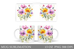Flowers Mug Wrap Design. Wildflowers Mug Sublimation Product Image 1