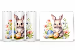 Cute Bunny Tumbler Design. Easter Tumbler Wrap Sublimation Product Image 2