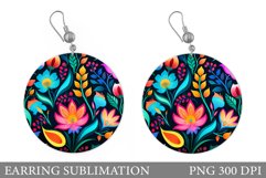 Flowers Earring Sublimation. Flowers Round Earring Product Image 1