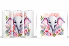 Cute Elephant Tumbler Design. Elephant Flowers Tumbler Wrap Product Image 2