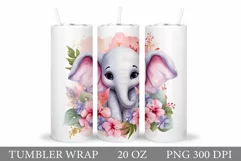 Cute Elephant Tumbler Design. Elephant Flowers Tumbler Wrap Product Image 1