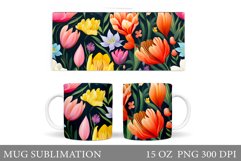 Flowers Mug Sublimation. Spring Flowers Mug Wrap Design Product Image 1
