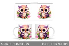 Cute Owl Mug Wrap Design. Owl Mug Wrap Sublimation Product Image 1